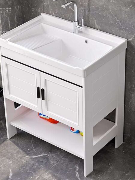 Space Aluminum Bathroom Cabinets Floor Ceramic Washbasin Cabinet Bathroom Furniture Balcony Laundry Pool Storage Mirror Cabinet